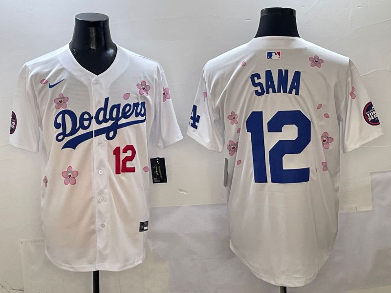 Men Los Angeles Dodgers 12 Sana White Sakura Edition 2025 Nike MLB Jersey style 2